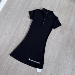 1:1 quality version Y2K Street Cross Gothic Letter Embroidery Ribbed Slim Fit Polo Dress 2 colors 29380249