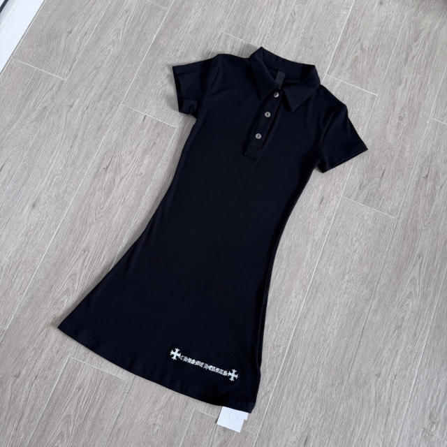 1:1 quality version Y2K Street Cross Gothic Letter Embroidery Ribbed Slim Fit Polo Dress 2 colors 29380249