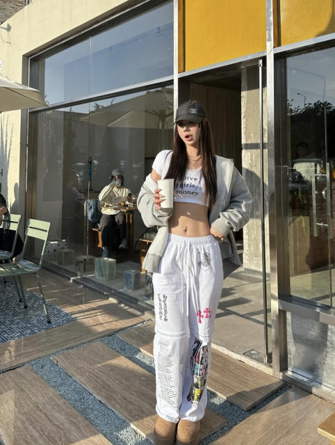 1:1 quality version Comic Figure Spider Web Cross Print Drawstring Wide Leg Sweat Pants for girls 29456663