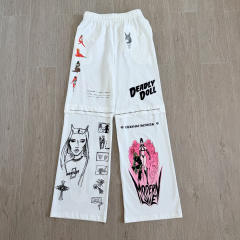 1:1 quality version Comic Figure Spider Web Cross Print Drawstring Wide Leg Sweat Pants for girls 29456663