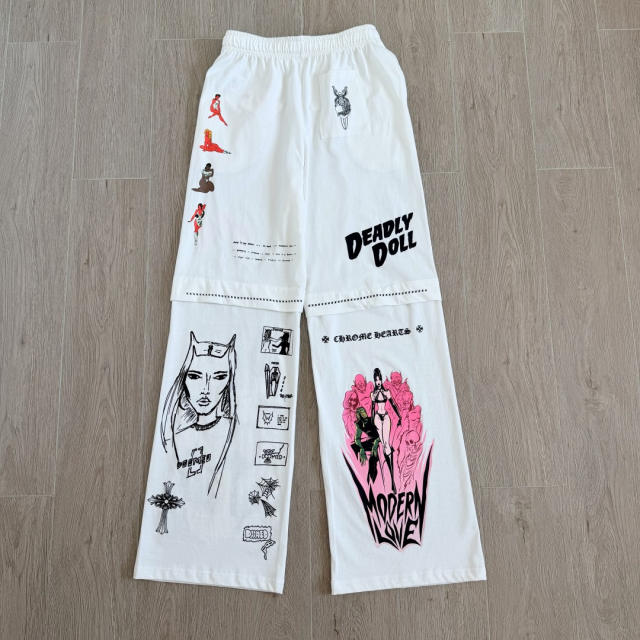 1:1 quality version Comic Figure Spider Web Cross Print Drawstring Wide Leg Sweat Pants for girls 29456663
