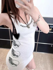 1:1 quality version Heart Vine Pattern White Limited Edition Print Vest Classic Vintage Sleeveless Top For Girls 29380178