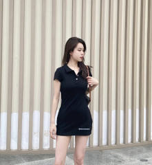 1:1 quality version Y2K Street Cross Gothic Letter Embroidery Ribbed Slim Fit Polo Dress 2 colors 29380249