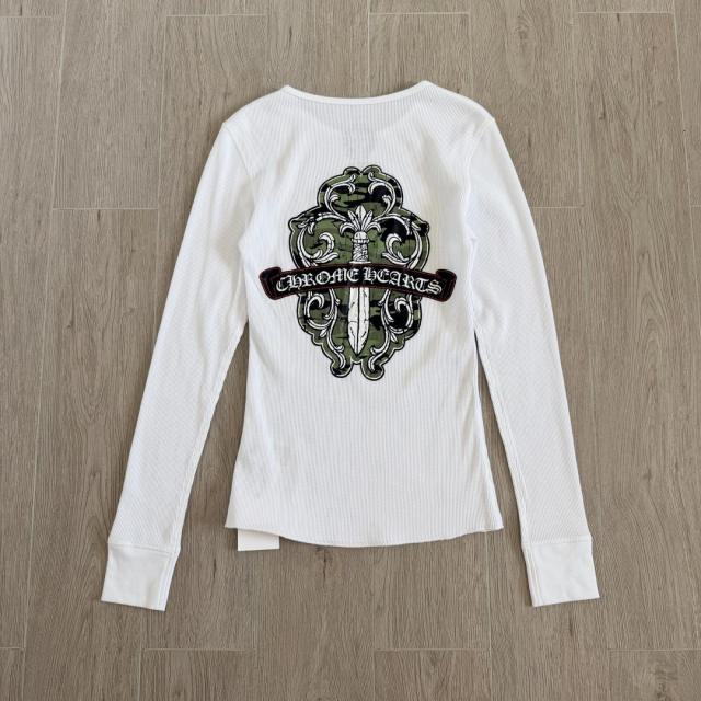 1:1 quality version Green Sword Vine Print Waffle Slim‑Fit Long Sleeve Tee for girls 29426184