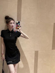 1:1 quality version Y2K Street Cross Gothic Letter Embroidery Ribbed Slim Fit Polo Dress 2 colors 29380249