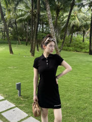 1:1 quality version Y2K Street Cross Gothic Letter Embroidery Ribbed Slim Fit Polo Dress 2 colors 29380249