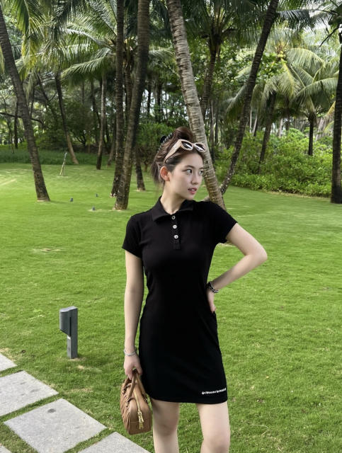 1:1 quality version Y2K Street Cross Gothic Letter Embroidery Ribbed Slim Fit Polo Dress 2 colors 29380249