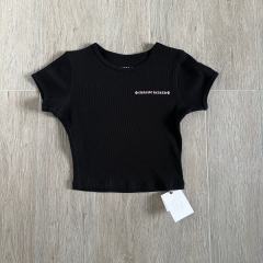1:1 quality version Chest Scroll Arc Pink Gothic Letter Print Waffle Knit Cropped Tee for girls 29426256