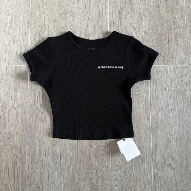 1:1 quality version Chest Scroll Arc Pink Gothic Letter Print Waffle Knit Cropped Tee for girls 29426256