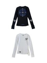 1:1 quality version Blue Horseshoe Ring Script Letter Surrounded Waffle Knit Long Sleeve Tee for girls 2 colors 29426191