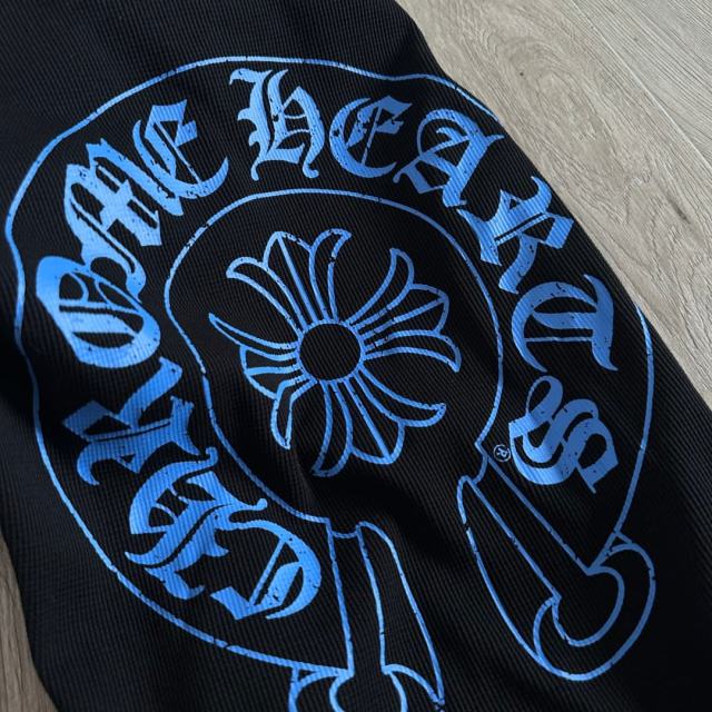 1:1 quality version Blue Horseshoe‑Ring Cross‑Flower‑Print Waffle‑Knit Fitted Long Sleeve Tee for girls 29426214