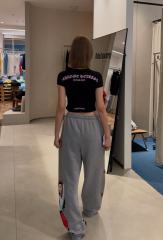1:1 quality version Chest Scroll Arc Pink Gothic Letter Print Waffle Knit Cropped Tee for girls 29426256