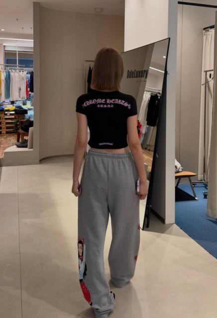 1:1 quality version Chest Scroll Arc Pink Gothic Letter Print Waffle Knit Cropped Tee for girls 29426256