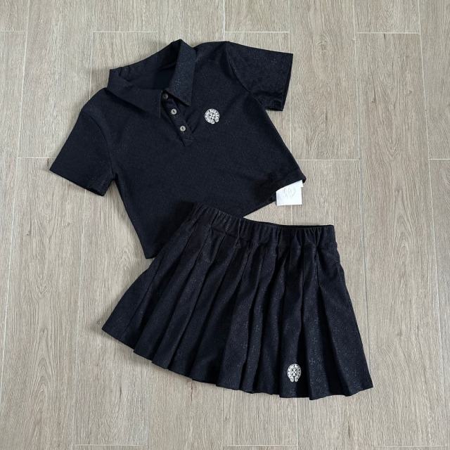 1:1 quality versionCross Jacquard All Over Print Polo T-Shirt & Pleated Skirt Set For Girls 29380185