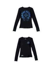 1:1 quality version Blue Horseshoe‑Ring Cross‑Flower‑Print Waffle‑Knit Fitted Long Sleeve Tee for girls 29426214