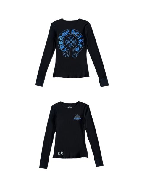 1:1 quality version Blue Horseshoe‑Ring Cross‑Flower‑Print Waffle‑Knit Fitted Long Sleeve Tee for girls 29426214