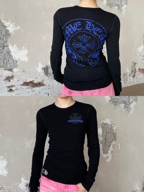 1:1 quality version Blue Horseshoe‑Ring Cross‑Flower‑Print Waffle‑Knit Fitted Long Sleeve Tee for girls 29426214