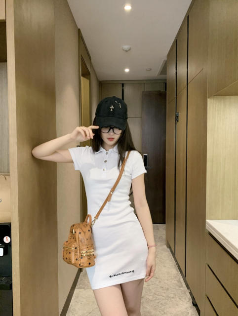 1:1 quality version Y2K Street Cross Gothic Letter Embroidery Ribbed Slim Fit Polo Dress 2 colors 29380249