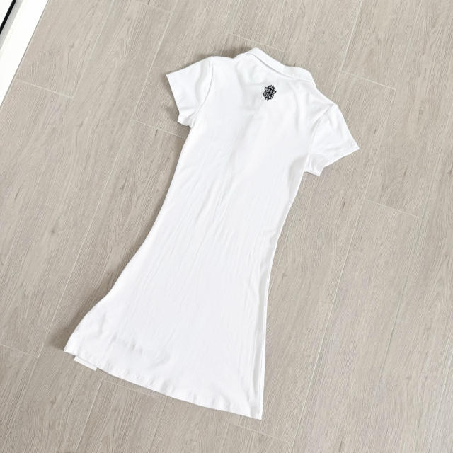 1:1 quality version Y2K Street Cross Gothic Letter Embroidery Ribbed Slim Fit Polo Dress 2 colors 29380249
