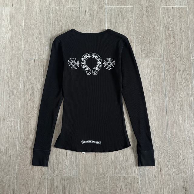 1:1 quality version Horseshoe‑Ring Cross‑Flower‑Slogan‑Prin Waffle Knit Long Sleeve Tee for girls 2 colors 29426217
