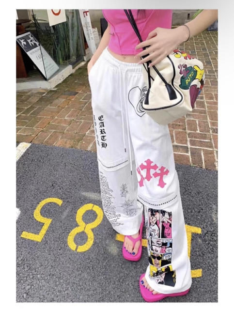 1:1 quality version Comic Figure Spider Web Cross Print Drawstring Wide Leg Sweat Pants for girls 29456663
