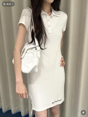 1:1 quality version Y2K Street Cross Gothic Letter Embroidery Ribbed Slim Fit Polo Dress 2 colors 29380249