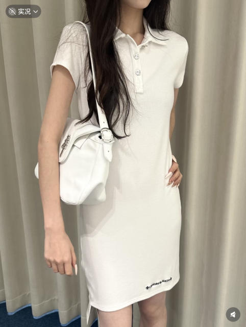 1:1 quality version Y2K Street Cross Gothic Letter Embroidery Ribbed Slim Fit Polo Dress 2 colors 29380249