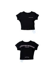 1:1 quality version Chest Scroll Arc Pink Gothic Letter Print Waffle Knit Cropped Tee for girls 29426256