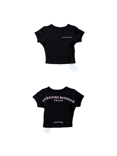 1:1 quality version Chest Scroll Arc Pink Gothic Letter Print Waffle Knit Cropped Tee for girls 29426256