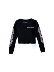 1:1 quality version Pink Gothic Letter Dual Sleeve Floral Print Waffle Knit Cropped Long Sleeve Tee for girls 29426247