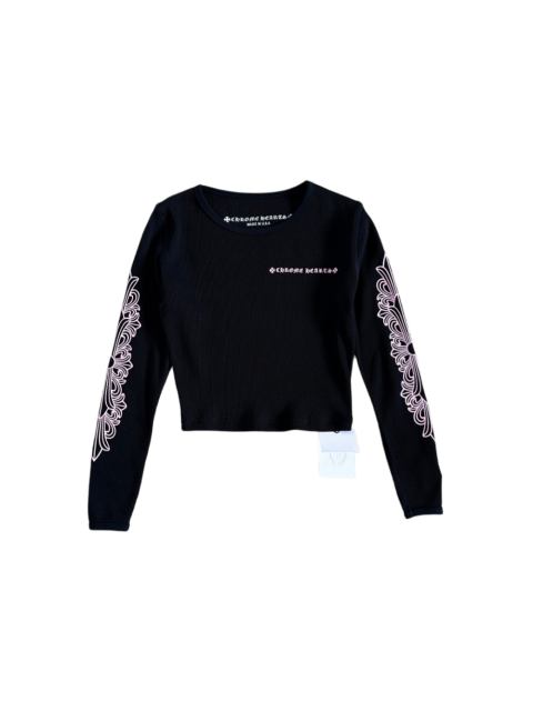 1:1 quality version Pink Gothic Letter Dual Sleeve Floral Print Waffle Knit Cropped Long Sleeve Tee for girls 29426247