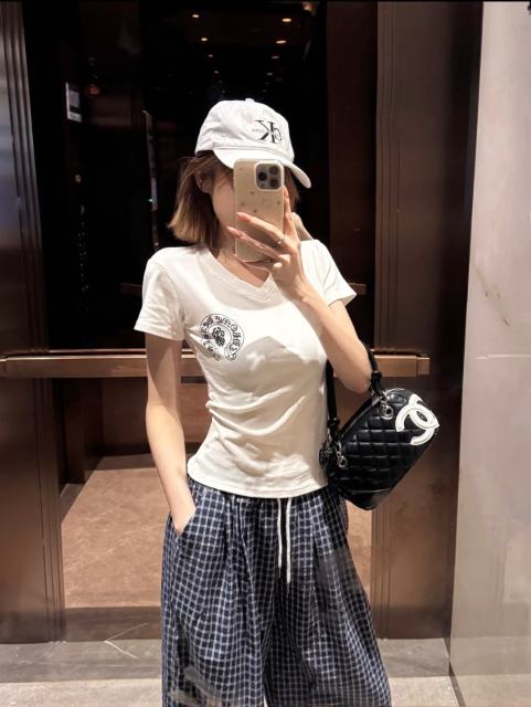 1:1 quality version Horseshoe USA Flag Neck Print Tee 2 colors for girls 29306369