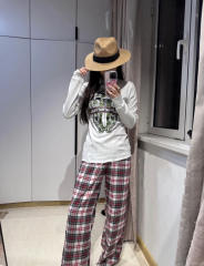 1:1 quality version Green Sword Vine Print Waffle Slim‑Fit Long Sleeve Tee for girls 29426184