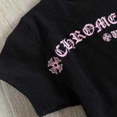 1:1 quality version Chest Scroll Arc Pink Gothic Letter Print Waffle Knit Cropped Tee for girls 29426256