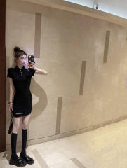 1:1 quality version Y2K Street Cross Gothic Letter Embroidery Ribbed Slim Fit Polo Dress 2 colors 29380249