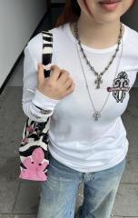 1:1 quality version Green Sword Vine Print Waffle Slim‑Fit Long Sleeve Tee for girls 29426184