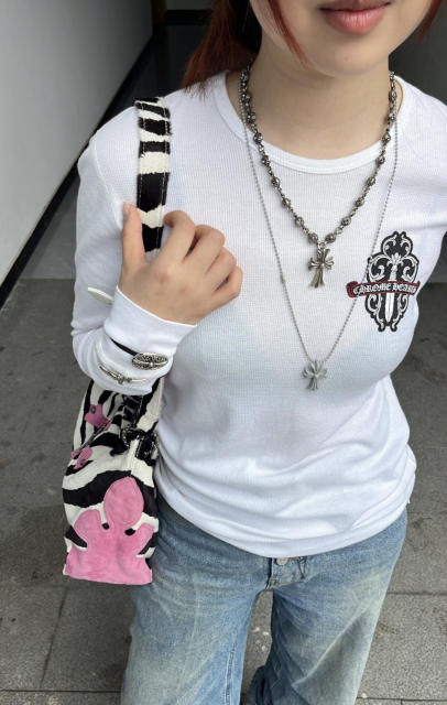 1:1 quality version Green Sword Vine Print Waffle Slim‑Fit Long Sleeve Tee for girls 29426184