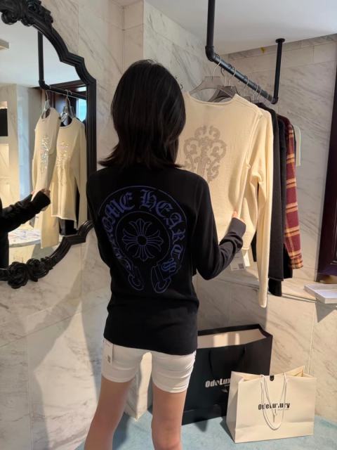 1:1 quality version Blue Horseshoe‑Ring Cross‑Flower‑Print Waffle‑Knit Fitted Long Sleeve Tee for girls 29426214