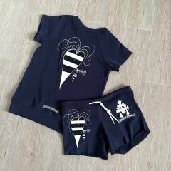 1:1 quality version Sanskrit Cross Graffiti Heart Navy Print Tee & Shorts Set 29334504