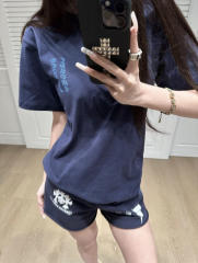1:1 quality version Vintage Navy Blue Tokyo Vine Dagger Print Crew Neck Slim tee for girls 29392329