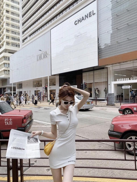1:1 quality version Y2K Street Cross Gothic Letter Embroidery Ribbed Slim Fit Polo Dress 2 colors 29380249