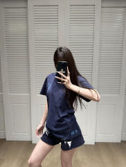 1:1 quality version Vintage Navy Blue Tokyo Vine Dagger Print Crew Neck Slim tee for girls 29392329