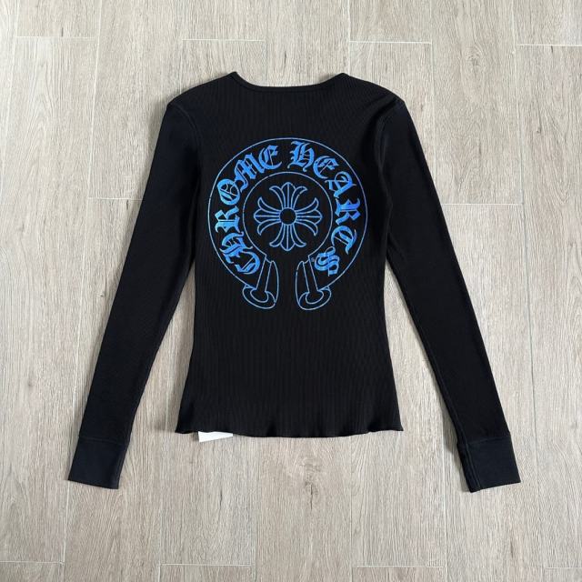 1:1 quality version Blue Horseshoe‑Ring Cross‑Flower‑Print Waffle‑Knit Fitted Long Sleeve Tee for girls 29426214