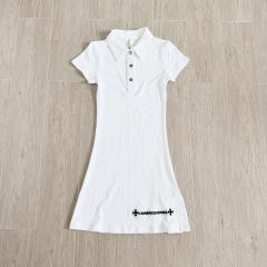 1:1 quality version Y2K Street Cross Gothic Letter Embroidery Ribbed Slim Fit Polo Dress 2 colors 29380249
