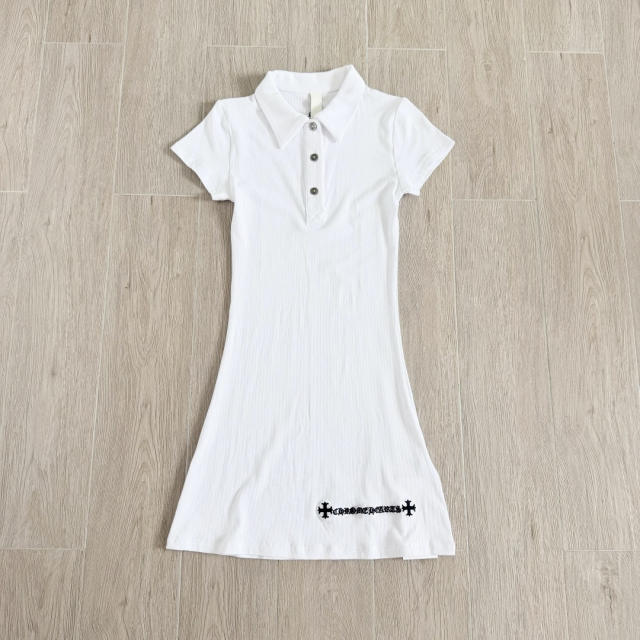 1:1 quality version Y2K Street Cross Gothic Letter Embroidery Ribbed Slim Fit Polo Dress 2 colors 29380249