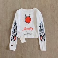 1:1 quality version Matty Boy Collab Sinister Flame Graffiti Print Waffle Knit Cropped Long Sleeve Tee for girls 29426221