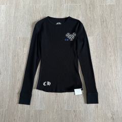 1:1 quality version Blue Horseshoe Ring Script Letter Surrounded Waffle Knit Long Sleeve Tee for girls 2 colors 29426191