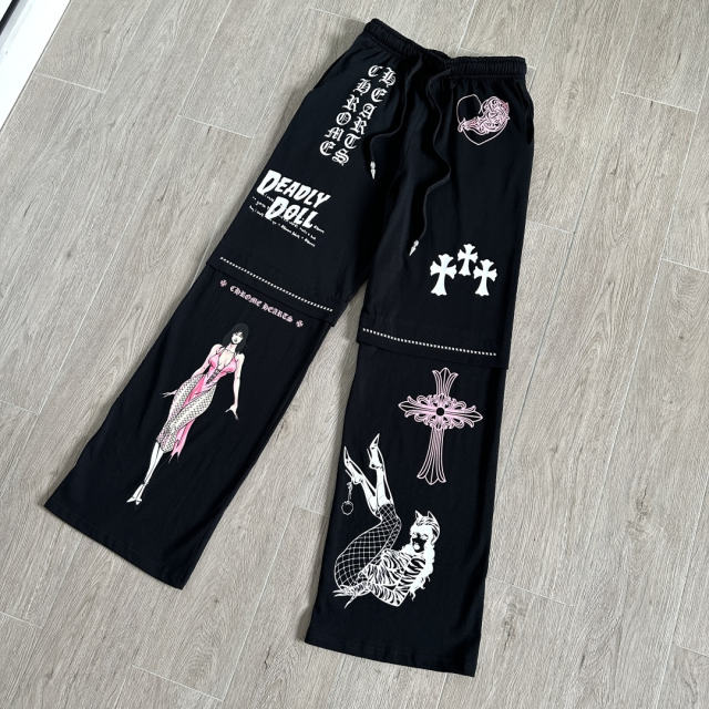 1:1 quality version Cross Cartoon Girl Slogan Print Drawstring Wide Leg Sweat Pants for girls 29456654