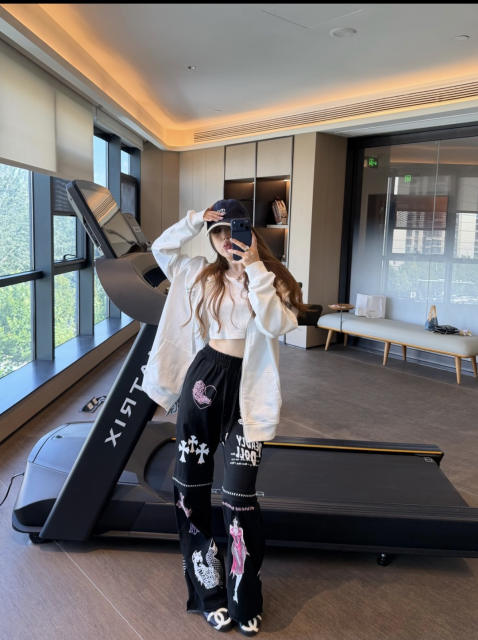 1:1 quality version Cross Cartoon Girl Slogan Print Drawstring Wide Leg Sweat Pants for girls 29456654