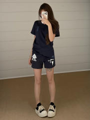 1:1 quality version Vintage Navy Blue Tokyo Vine Dagger Print Crew Neck Slim tee for girls 29392329